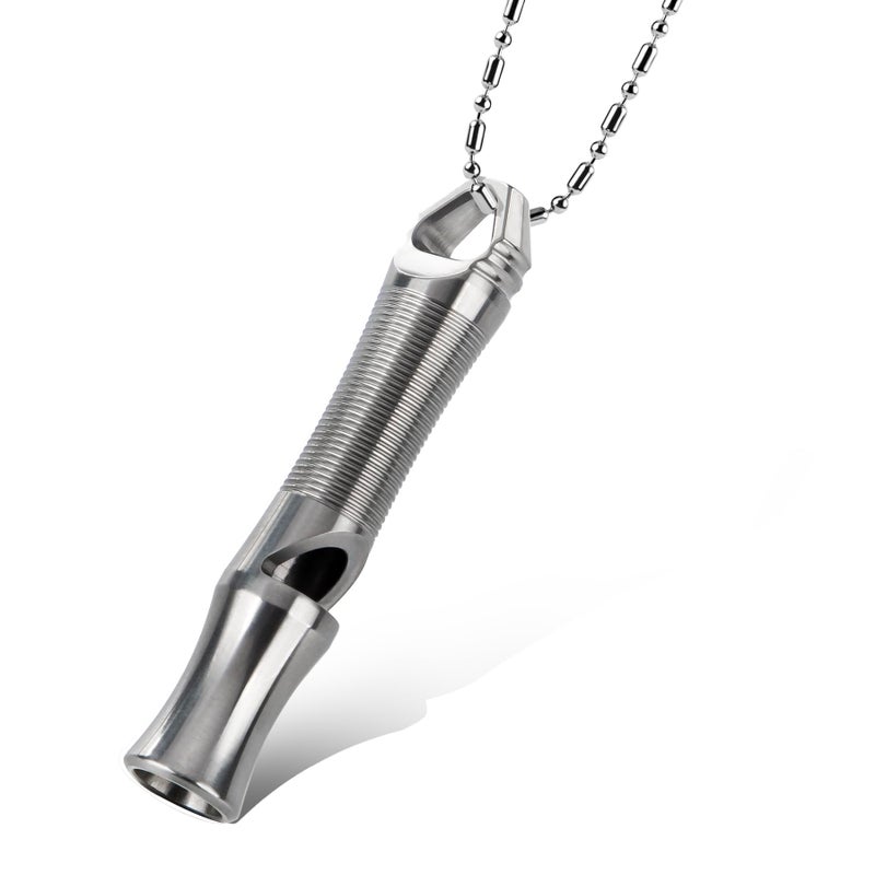 TACRAY Titanium Whistle â€“ Ultra-Loud 120+ dB, CNC Machined, Lightweight & Durable â€“ Perfect for Emergency Survival, Hiking, Camping, and Outdoor Safety â€“ Includes Stainless Steel Chain (Silver) - Image 1